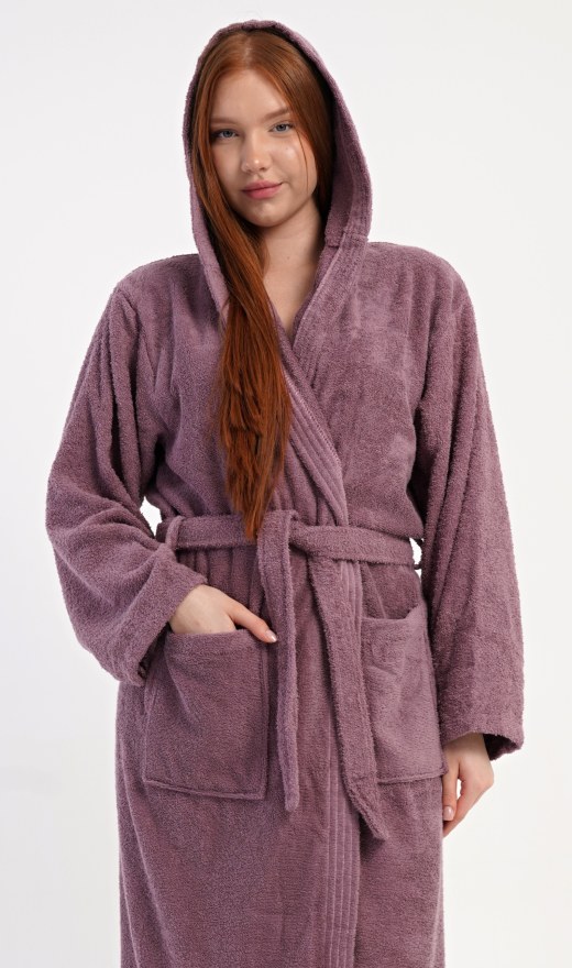 Ženski dugi ogrtač s kapuljačom Vres - Ženske duge kućne haljine