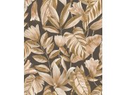 Smeđa flis tapeta s cvijećem i listovima, BZ3108, Belize, Grandeco | Ljepilo besplatno