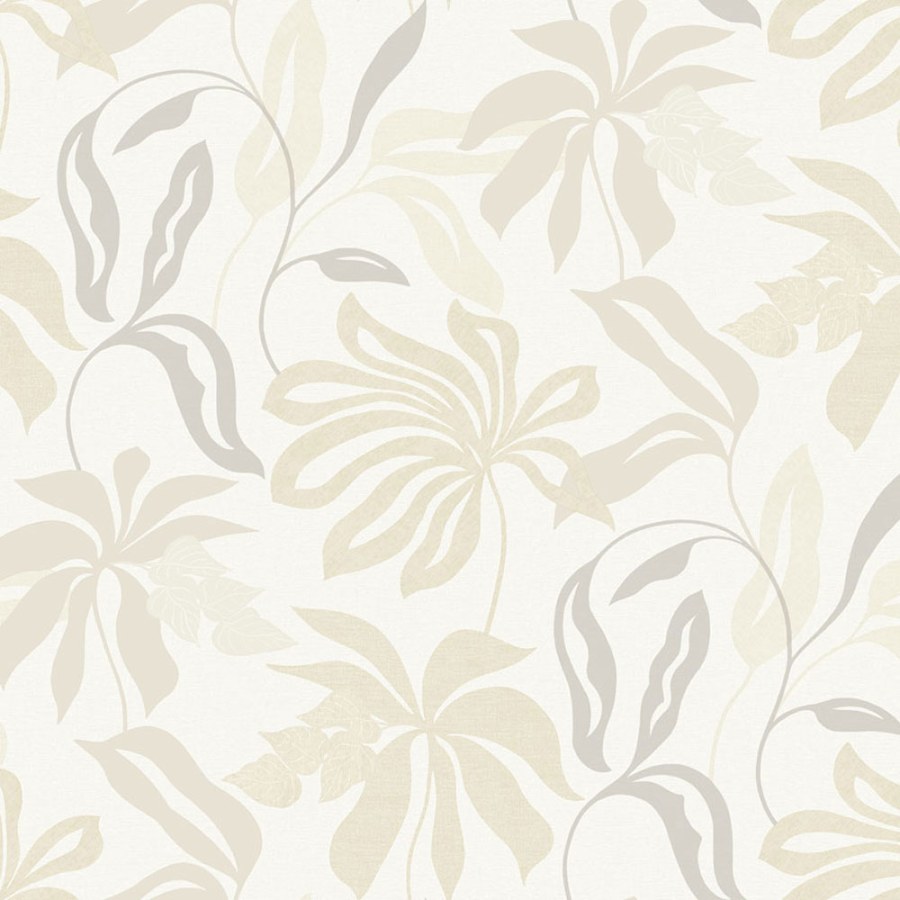 Krem-siva flis tapeta s listovima, UR3419, Universe 4, Grandeco | Ljepilo besplatno - Grandeco