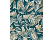 Plava flis tapeta s cvijećem i listovima, BZ3104, Belize, Grandeco | Ljepilo besplatno