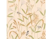 Flis tapeta za zid, bež-zelena, livadne trave, ptičice, A83501, Inia, Grandeco | Ljepilo besplatno