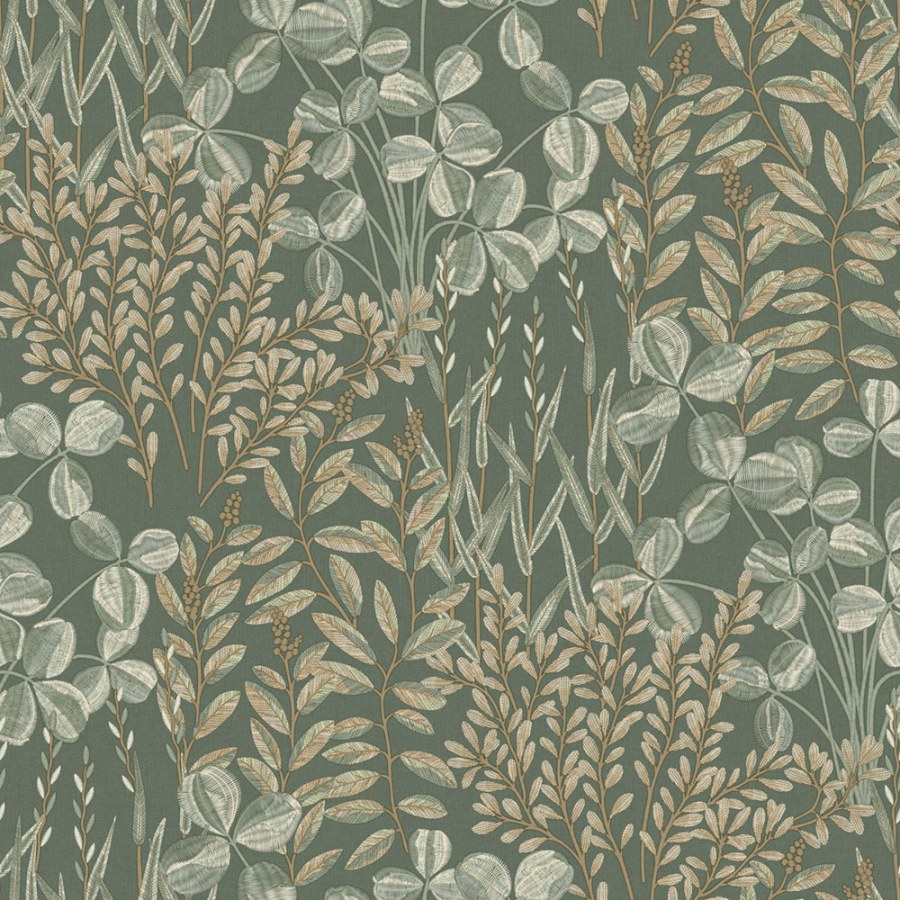 Flis tapeta za zid, zelena, listovi i trave, A78901, Inia, Grandeco | Ljepilo besplatno - Grandeco