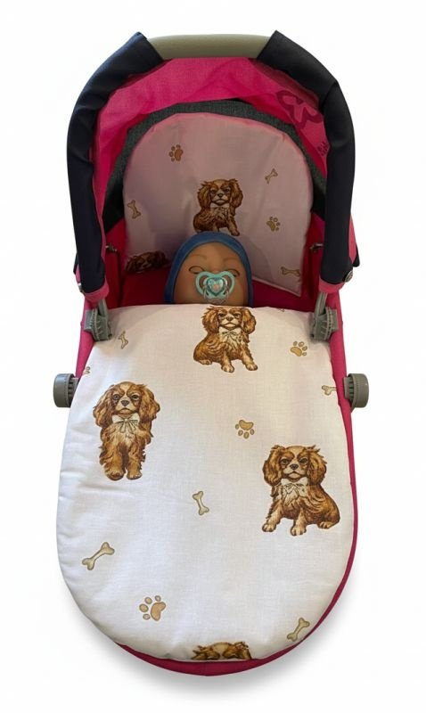 SDS pokrivači za kolica za lutke Pejsek kavalír od pamuka, punjenje: poliester, 1x 27x40 cm / 25x20 cm - **peřinky do KOČÁRKU** → **pokrivači u KOLICA**