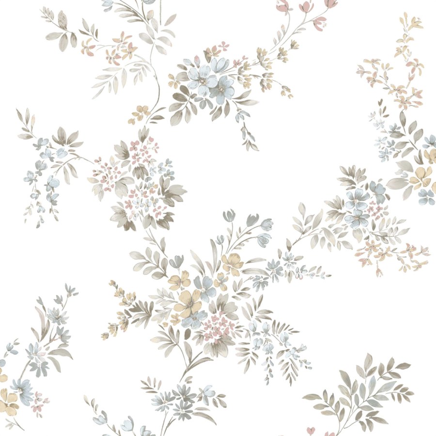 Bijela flis tapeta za zid s cvjetnim uzorkom, 12311, Fiori Country, Parato | Ljepilo Gratis - Parato by Cristiana Masi