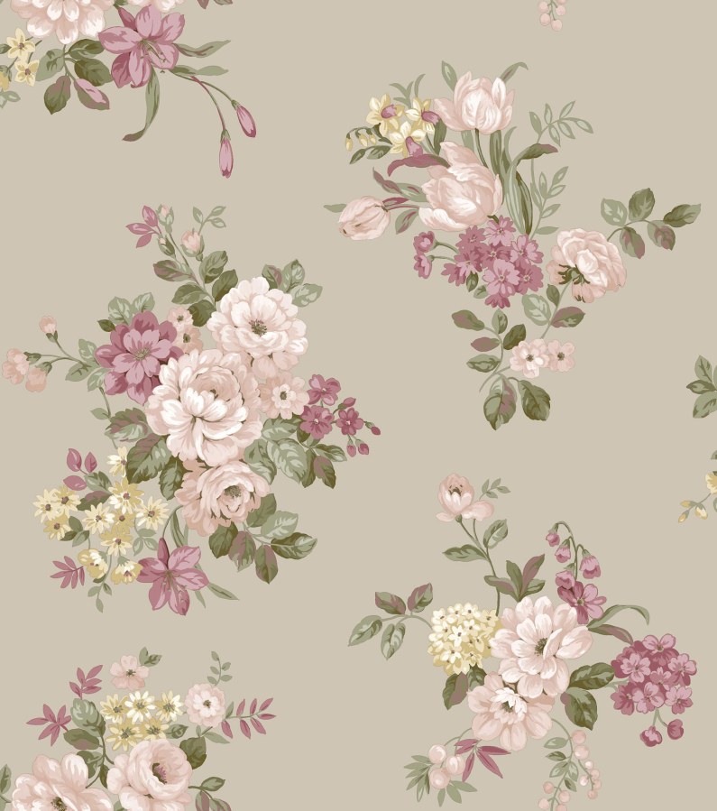 Siva flis tapeta za zid s cvjetnim uzorkom, 12302, Fiori Country, Parato | Ljepilo Gratis