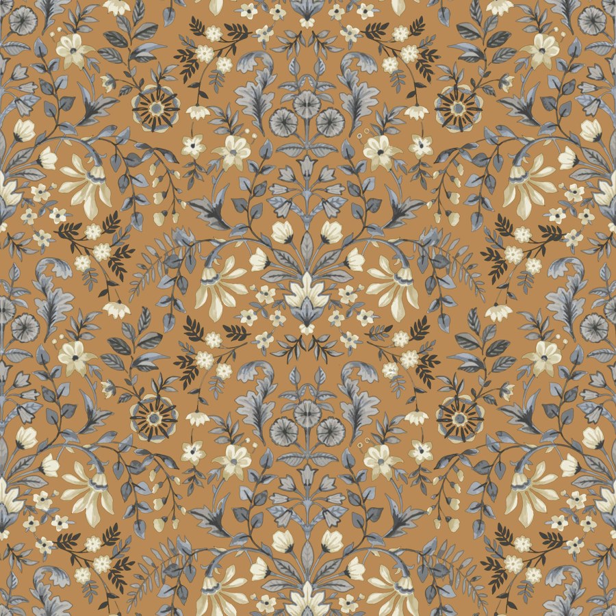 Tamno oker flis tapeta za zid s cvjetnim ornamentalnim uzorkom, 12327, Fiori Country, Parato | Ljepilo Gratis - Parato by Cristiana Masi