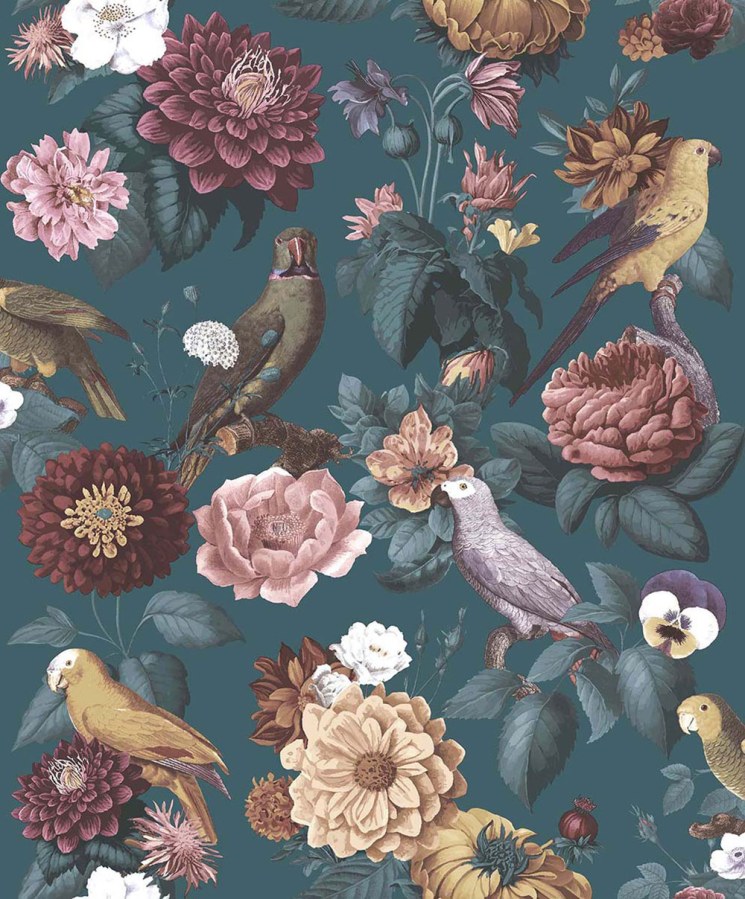 Flis tapeta za zid, plava, cvijeće, papige, 15547, Botany House, Cristiana Masi by Parato | Ljepilo Gratis