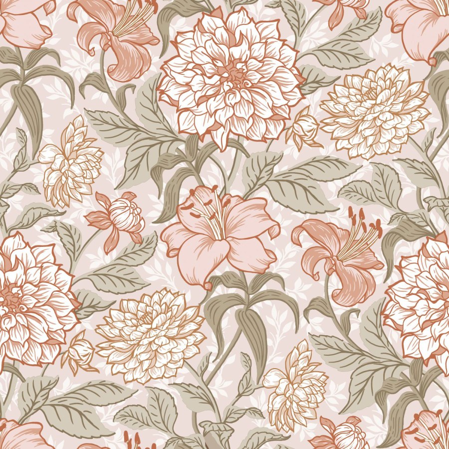 Bež flis cvjetna tapeta za zid, 139479, Vintage Flowers, Esta Home - Esta Home