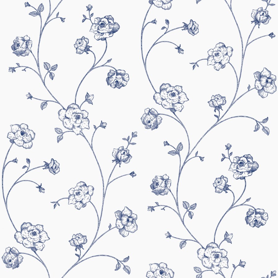 Bijelo-plava flis cvjetna tapeta za zid, 139300, Vintage Flowers, Esta Home - Esta Home