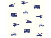 Bijelo-plava flis tapeta za dječake Automobili, helikopteri 137321, Little Bandits, Esta Esta Home