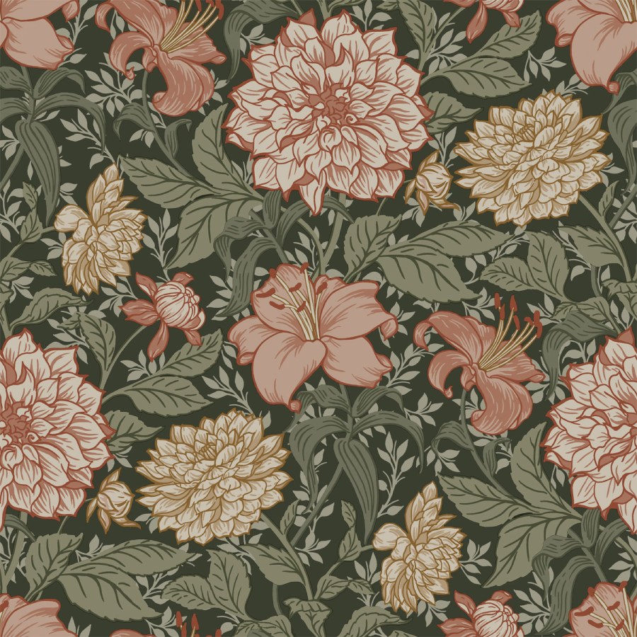 Esta Home - Crna flis cvjetna tapeta za zid, 139381, Vintage Flowers, Esta Home Crna flis cvjetna tapeta za zid, 139381, Vintage Flowers, Esta Home - Esta Home
