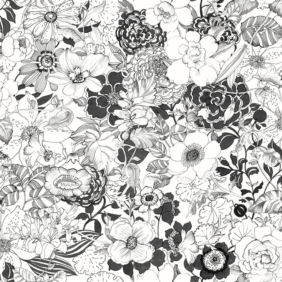 Esta Home - Crno-bijela flis tapeta za zid cvijeće 138503, Black & White, Esta Crno-bijela flis tapeta za zid cvijeće 138503, Black & White, Esta - Esta Home