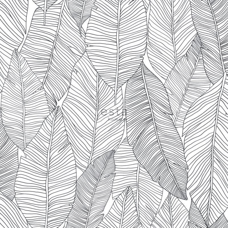 Crno-bijela flis tapeta s listovi 139011, Black & White, Esta Crno-bijela flis tapeta s listovi 139011, Black & White, Esta
