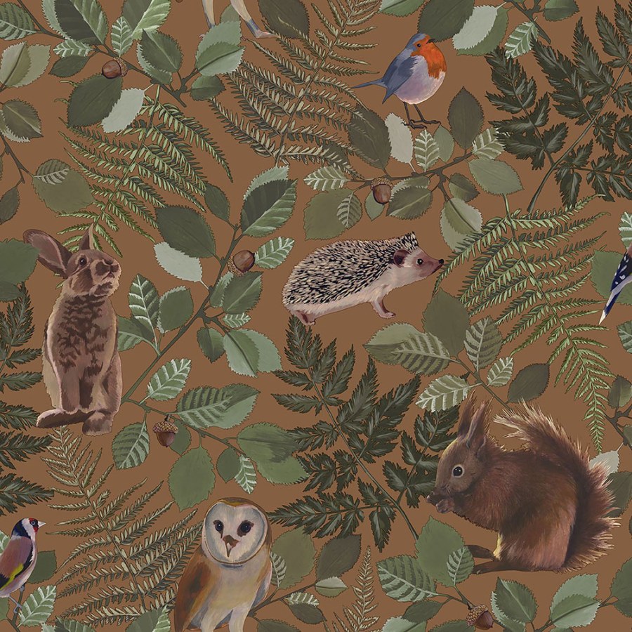 Smeđa flis dječja tapeta za zid s šumskim životinjicama 139251, Forest Friends, Esta - Esta Home