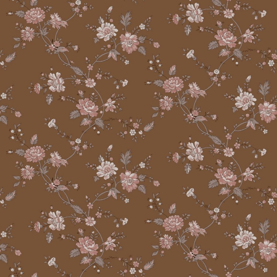 Smeđa flis cvjetna tapeta za zid, 139286, Vintage Flowers, Esta Home