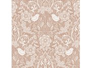 Smeđa flis tapeta s biljkama i ptičicama, 139324, Vintage Flowers, Esta Home
