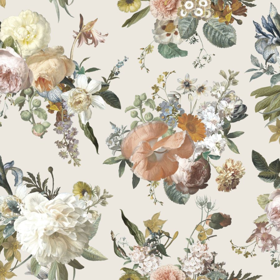 Krem flis cvjetna tapeta za zid, 139544, Vintage Flowers, Esta Home