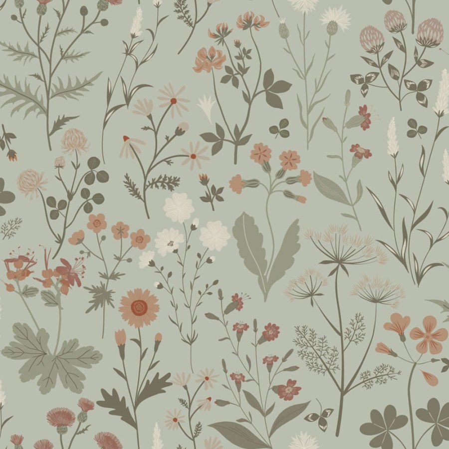 Cvjetna flis tapeta za zid, zelena, 139598, Bloom, Esta Home - Esta Home