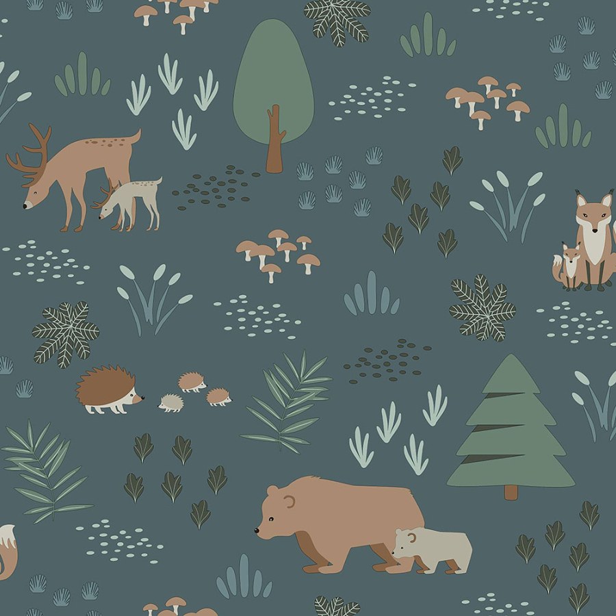 Plava dječja flis tapeta Životinjice u šumi 139248, Forest Friends, Esta - Esta Home
