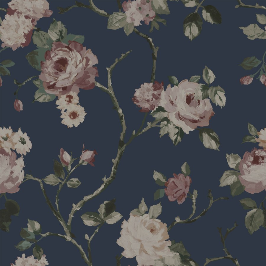 Plava flis cvjetna tapeta za zid, 139409, Vintage Flowers, Esta Home