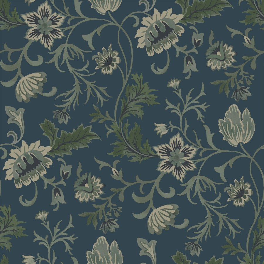 Plava flis cvjetna tapeta za zid, 139416, Vintage Flowers, Esta Home - Esta Home