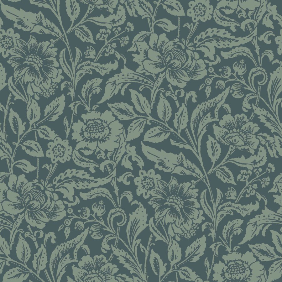 Plava flis cvjetna tapeta za zid, 139429, Vintage Flowers, Esta Home - Esta Home