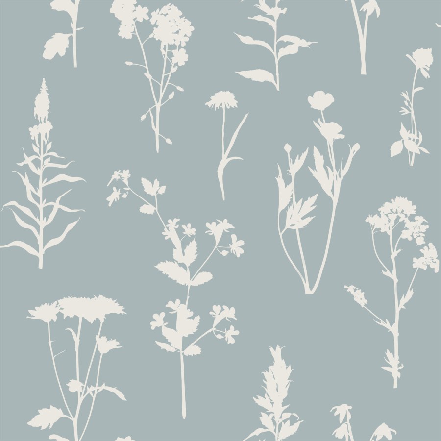 Plava flis tapeta za zid, cvijeće, listovi, 139394, Vintage Flowers, Esta Home - Esta Home