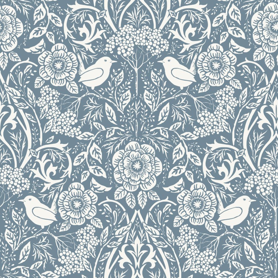 Plava flis tapeta s biljkama i ptičicama, 139477, Vintage Flowers, Esta Home Plava flis tapeta s biljkama i ptičicama, 139477, Vintage Flowers, Esta Home