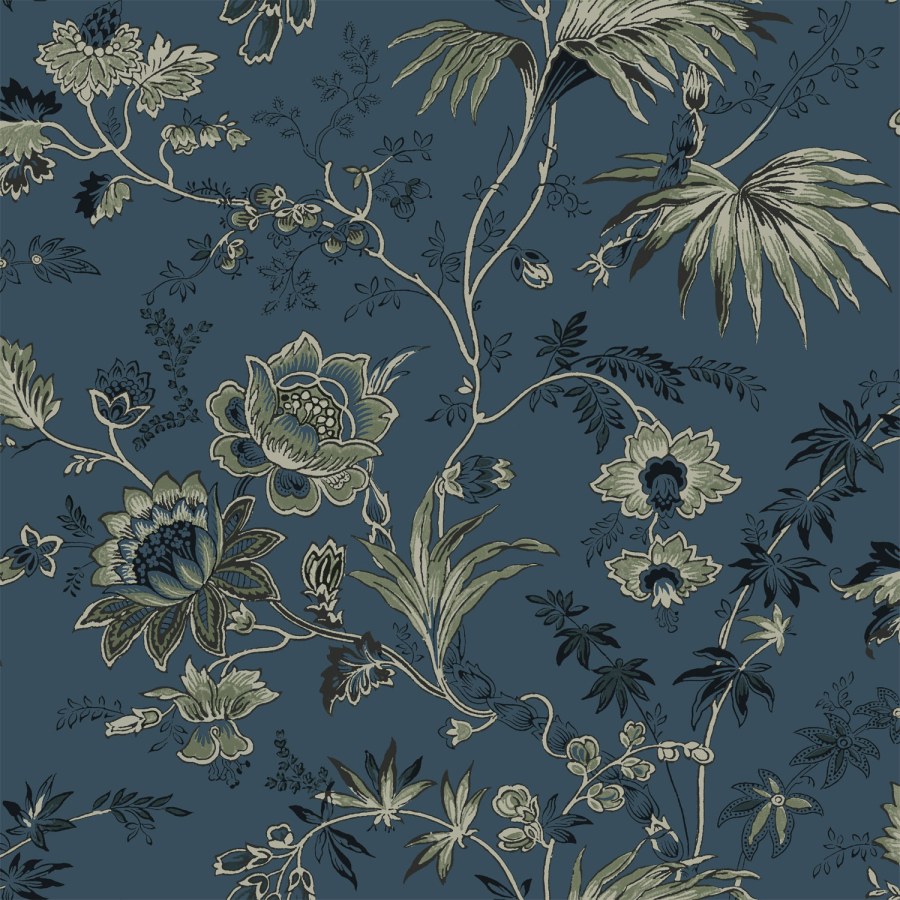 Plavo-zelena flis cvjetna tapeta za zid, 139315, Vintage Flowers, Esta Home