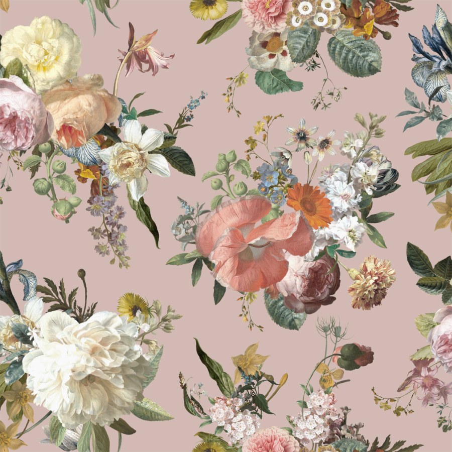 Ružičasta flis cvjetna tapeta za zid, 139367, Vintage Flowers, Esta Home