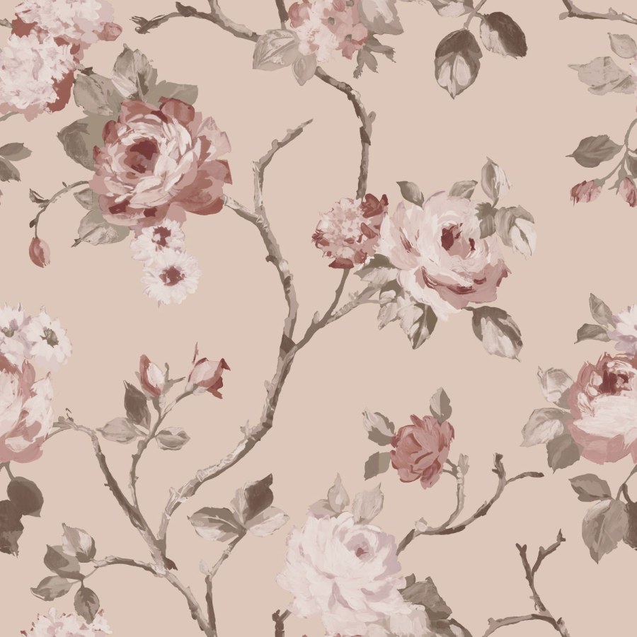Ružičasta flis cvjetna tapeta za zid, 139476, Vintage Flowers, Esta Home