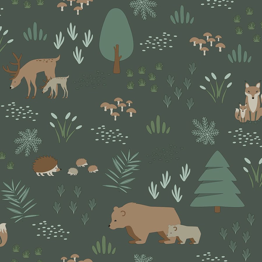 Siva flis dječja tapeta za zid Životinjice u šumi 139249, Forest Friends, Esta