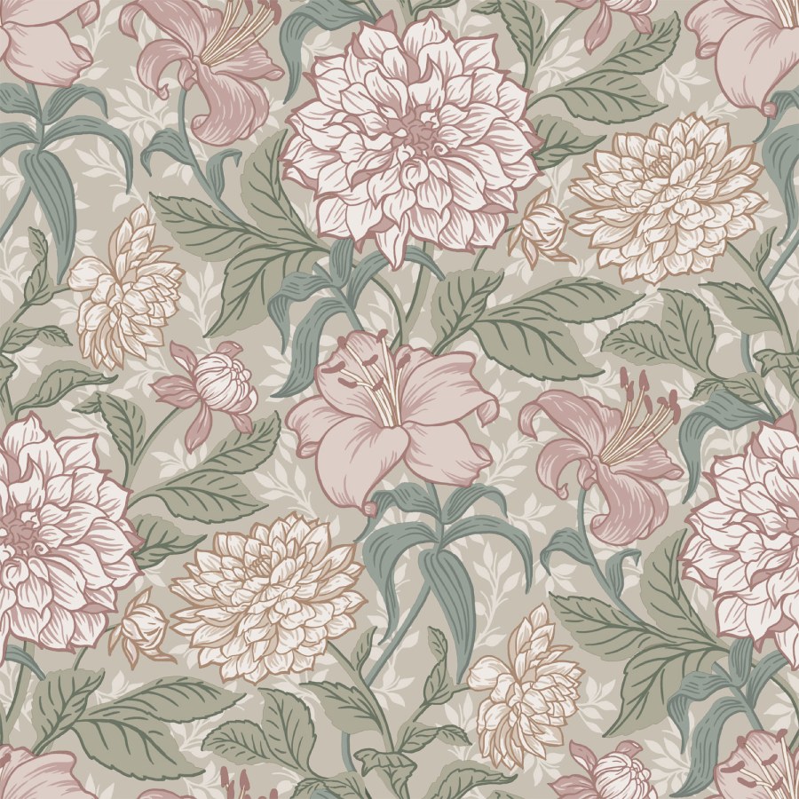 Siva flis cvjetna tapeta za zid, 139377, Vintage Flowers, Esta Home