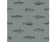 Esta Home - Sivo-zelena flis tapeta s crnim ribama 128874, Regatta Crew, Esta Home Sivo-zelena flis tapeta s crnim ribama 128874, Regatta Crew, Esta Home