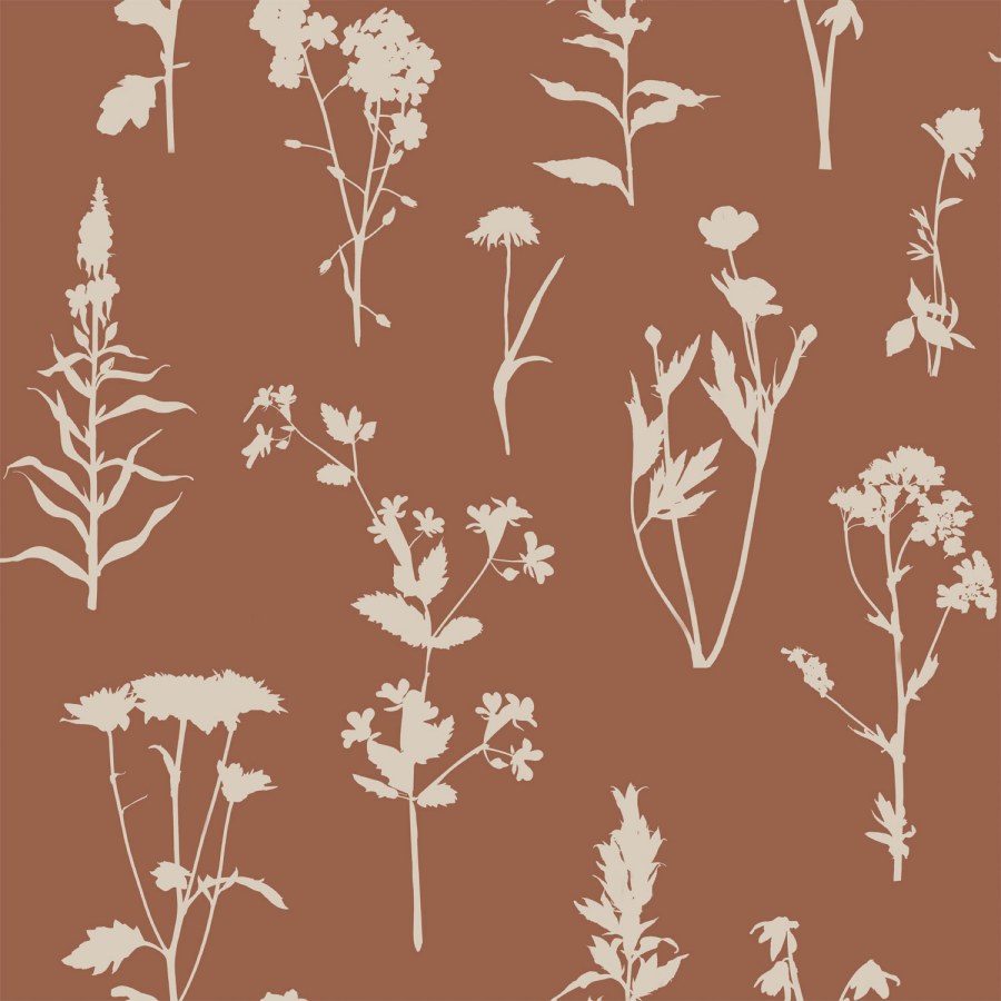 Terakota / smeđa flis tapeta za zid, cvijeće, listovi, 139396, Vintage Flowers, Esta Home Terakota / smeđa flis tapeta za zid, cvijeće, listovi, 139396, Vintage Flowers, Esta Home