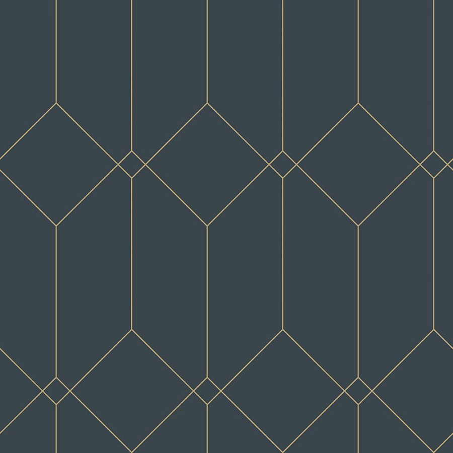 Tamnoplava geometrijska flis tapeta, zlatne linije 139225, Art Deco, Esta Tamnoplava geometrijska flis tapeta, zlatne linije 139225, Art Deco, Esta