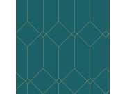 Tirkizna geometrijska flis tapeta, zlatne linije 139224, Art Deco, Esta Esta Home