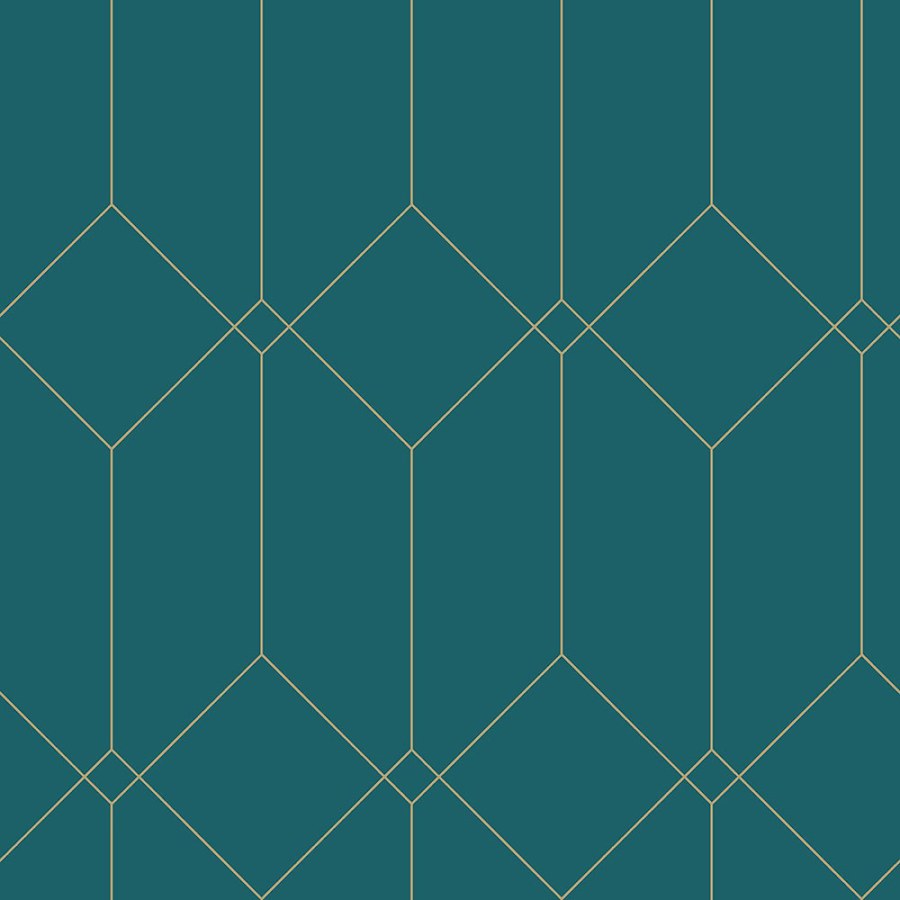 Tirkizna geometrijska flis tapeta, zlatne linije 139224, Art Deco, Esta