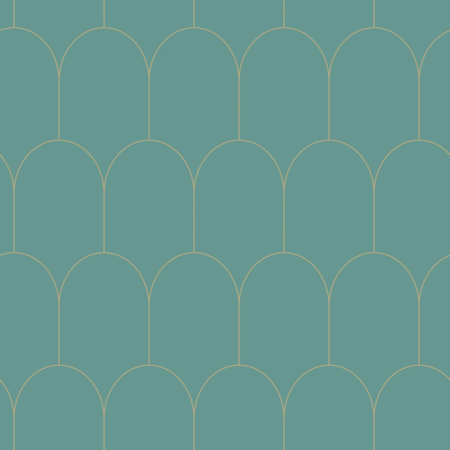 Tirkizna flis tapeta, geometrijski lučni uzorak 139204, Art Deco, Esta