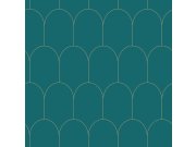 Tirkizna flis tapeta, geometrijski lučni uzorak 139205, Art Deco, Esta