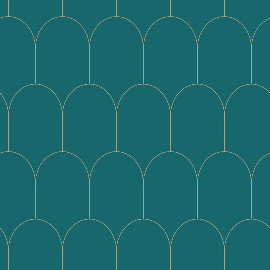 Tirkizna flis tapeta, geometrijski lučni uzorak 139205, Art Deco, Esta