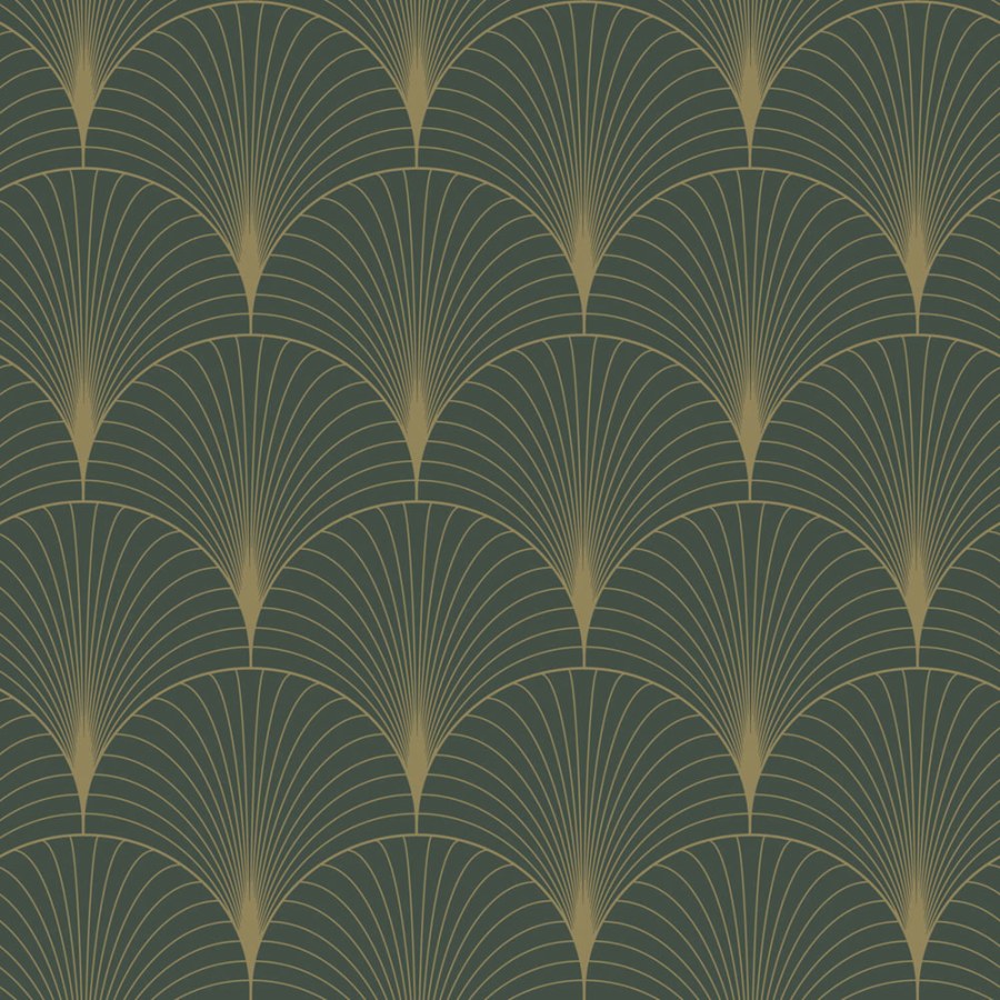 Flis tapeta za zid, Art Deco, zeleno-zlatna, 139584, Bloom, Esta Home