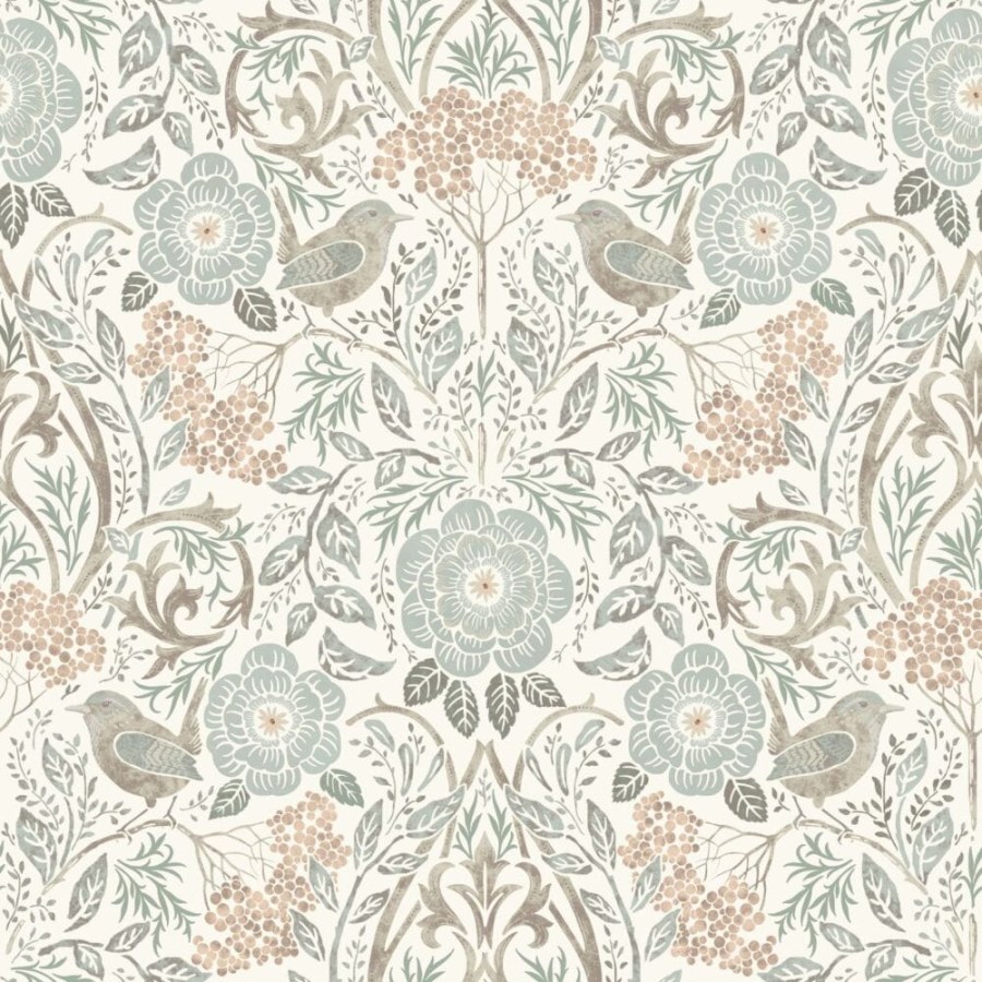 Flis tapeta s biljkama i ptičicama, 139294, Vintage Flowers, Esta Home