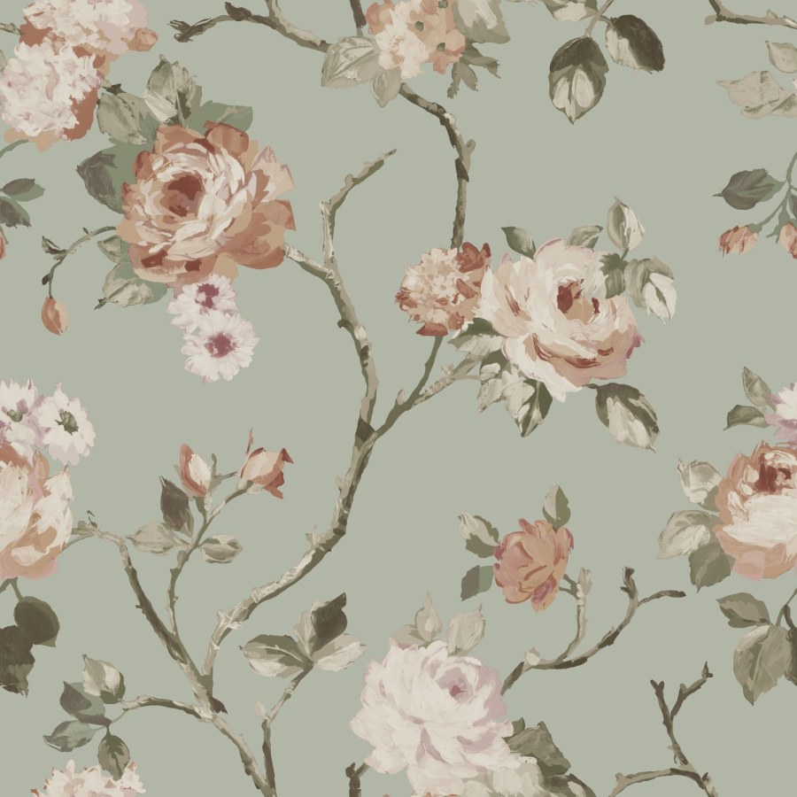 Zelena flis cvjetna tapeta za zid, 139291, Vintage Flowers, Esta Home Zelena flis cvjetna tapeta za zid, 139291, Vintage Flowers, Esta Home