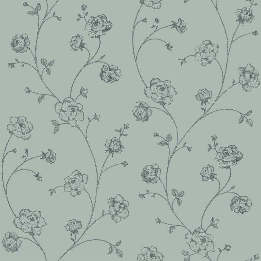 Zelena flis cvjetna tapeta za zid, 139314, Vintage Flowers, Esta Home - Esta Home