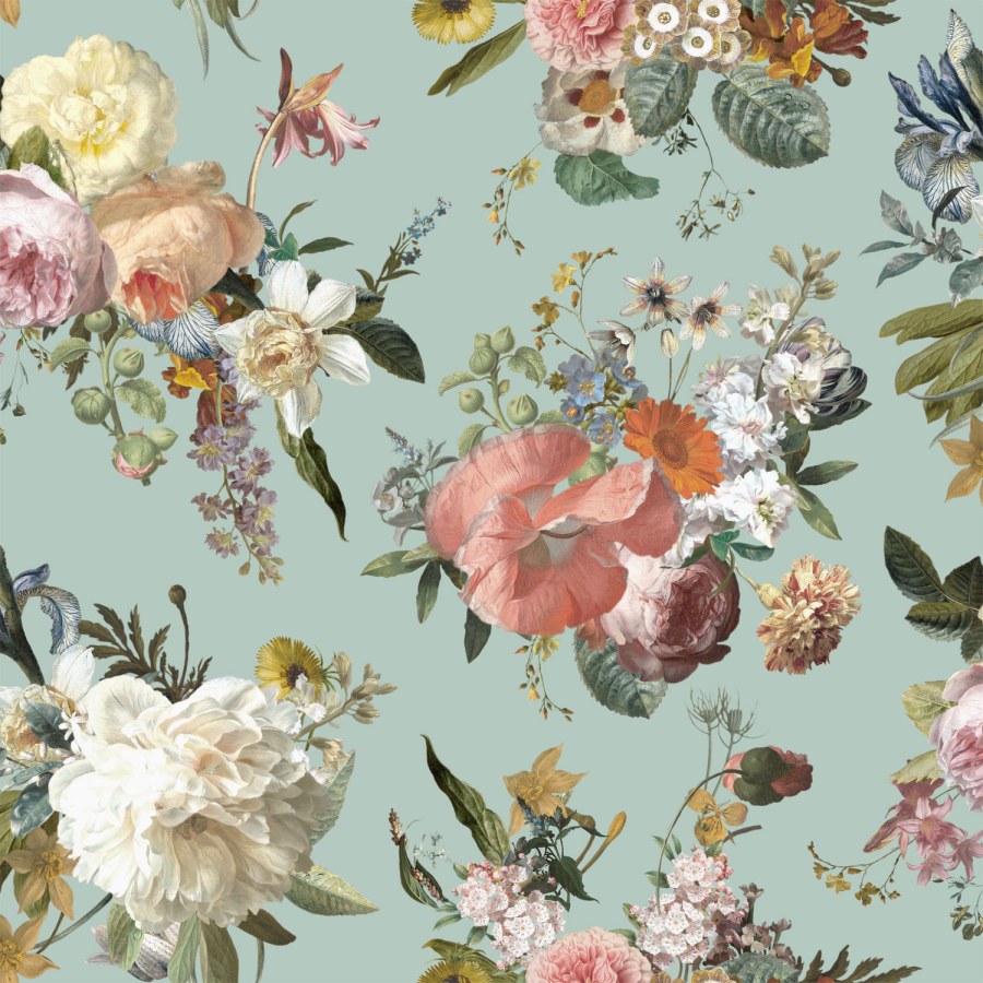 Zelena flis cvjetna tapeta za zid, 139366, Vintage Flowers, Esta Home - Esta Home