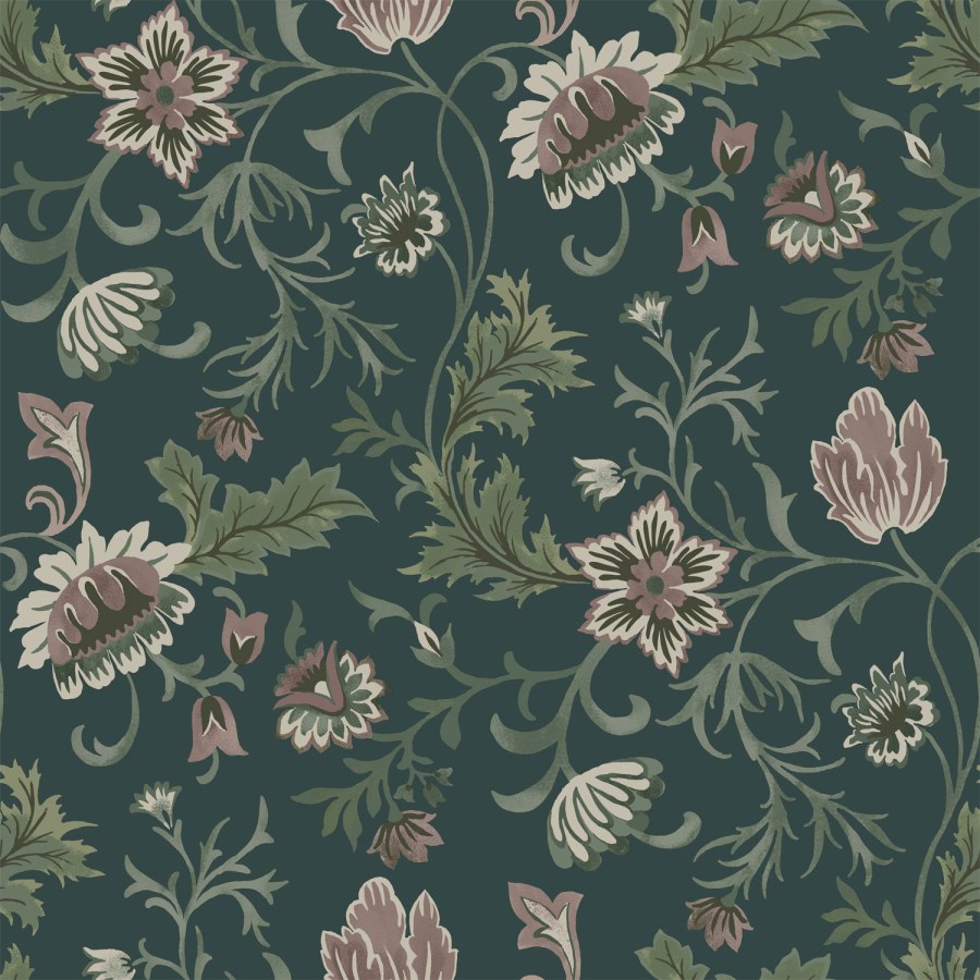 Zelena flis cvjetna tapeta za zid, 139415, Vintage Flowers, Esta Home - Esta Home