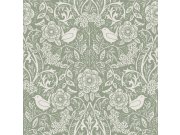 Zelena flis tapeta s biljkama i ptičicama, 139293, Vintage Flowers, Esta Home Esta Home