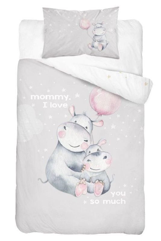 DETEXPOL Bambusova posteljina za dječji krevetić Hroch Love grey Pamuk, Bambus, 100/135, 40/60 cm - Posteljina nelicencijska