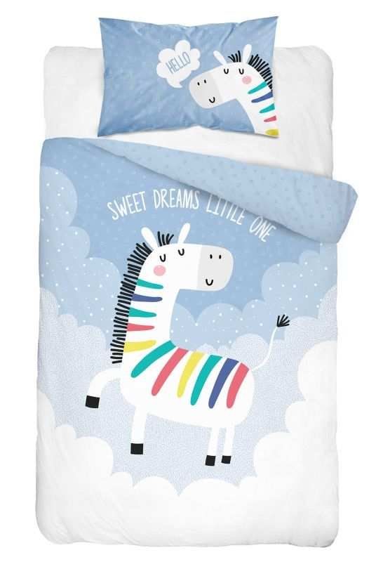 DETEXPOL Posteljina za dječji krevetić Zebra plava  Pamuk, 100/135, 40/60 cm